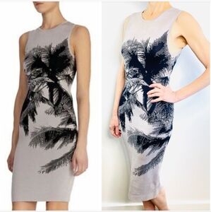 Karen Millen Gray and Black Sheath Midi Dress